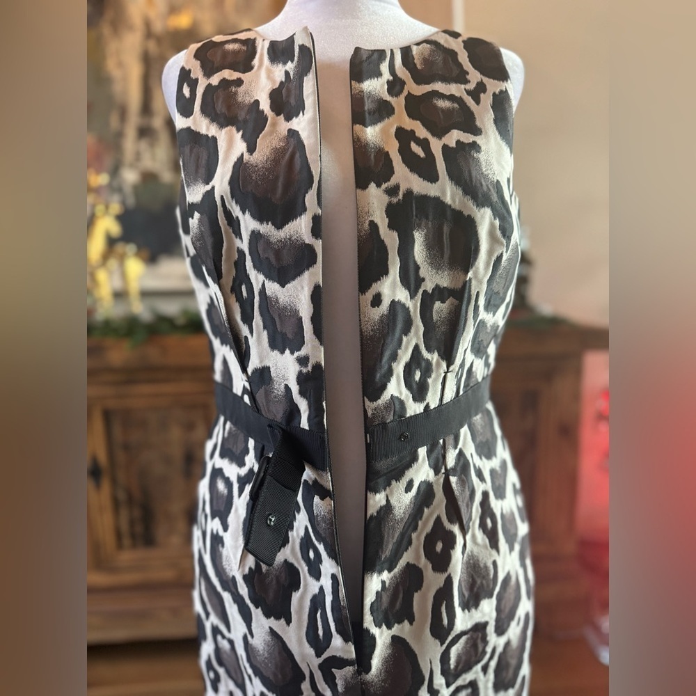 PAULE KA 40 6 Animal Print Belted Lined Dress Designer Leopard Grosgrain Medium - Picture 5 of 12
